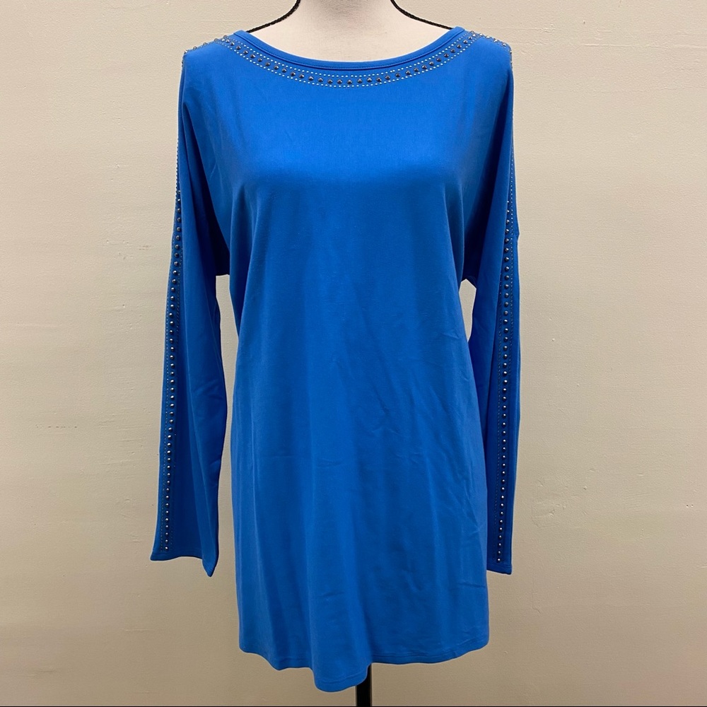 Belle by Kim Gravel Triple Luxe Cold Shoulders Embellished Top